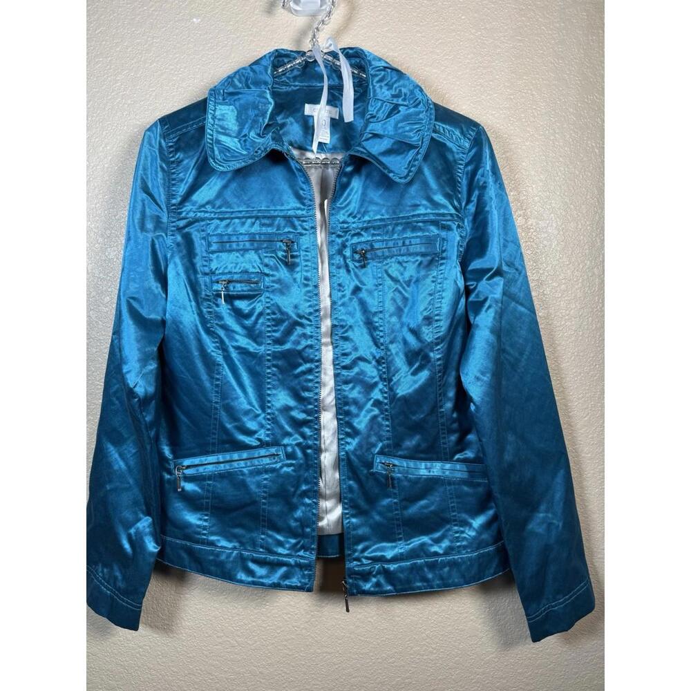 Chico's Casual‎ Sheen Kori Teal Jacket Size 00 Futuristic Psychedelic NWT